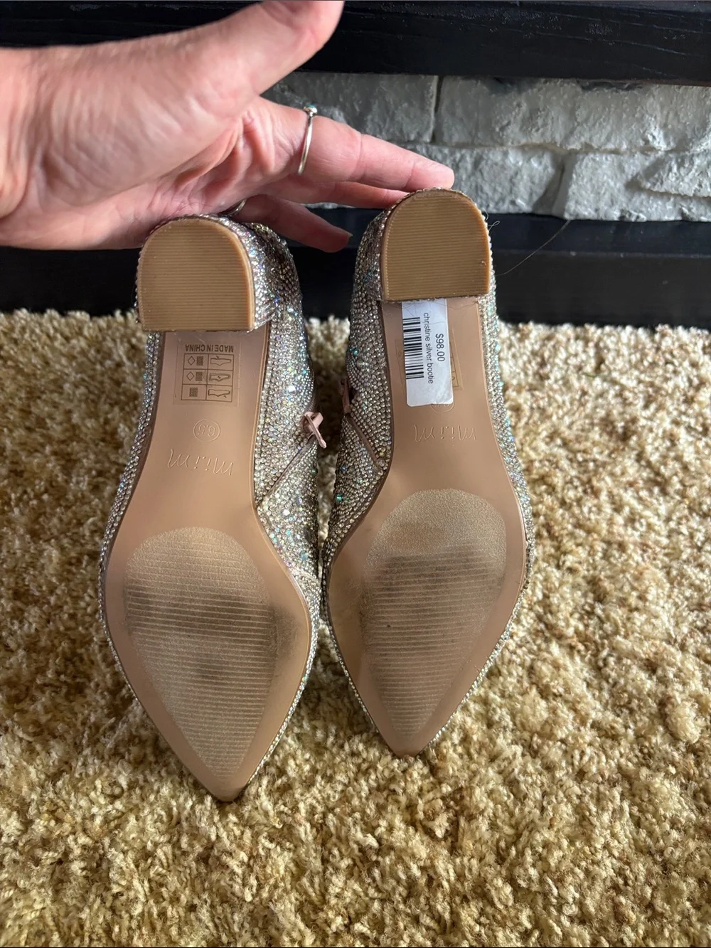 Rhinestone Embellished Nude Ankle Booties - Women's